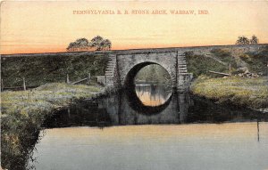 J51/ Warsaw Indiana Postcard c1910 Penn Railroad Bridge Stone Arch 384