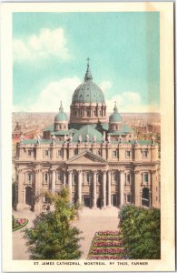 VINTAGE POSTCARD FULL FRONTAL VIEW OF ST. JAMES CATHEDRAL MONTREAL CANADA 1920s