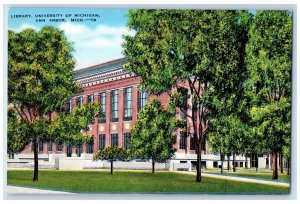 c1940 Library University Michigan Exterior Building Ann Arbor Michigan Postcard 
