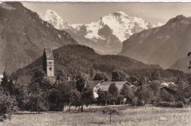 Switzerland Unterseen Moench und Jungfrau 1937 Real Photo