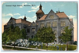 c1950 Central High School Campus Building Students Manistee Michigan MI Postcard