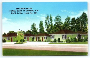 1950s CAMDEN SC MAYVIEW MOTEL US 1 AND 601 A.F. SCOTT OWNER POSTCARD P3107