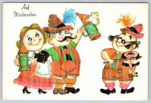 Auf Wiedersehen, Goodbye, 1972 Bavarian Themed Greetings Postcard