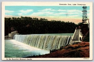 Lake Taneycomo Missouri~Powersite Dam~Vintage Linen Postcard