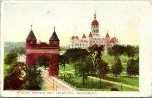 Vtg Postcard Pre-1910 Undivided Soldier's Arch & Capitol Hartford CT Unused Q14