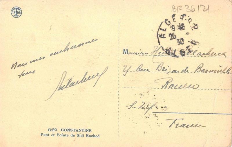 BF36121 constantine pont et pointe de sidid rached   algeria front/back scan