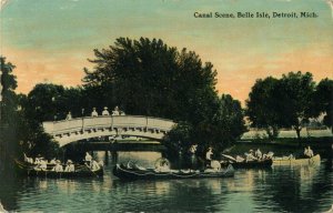 Early 1900's Canal Scene, Belle Isle, Detroit, Michigan Vintage Postcard