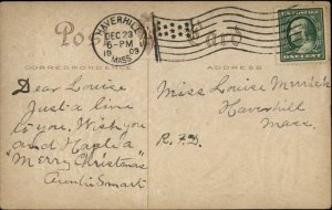 Christmas - Boy & Girl Tree Silver Border c1910 Postcard