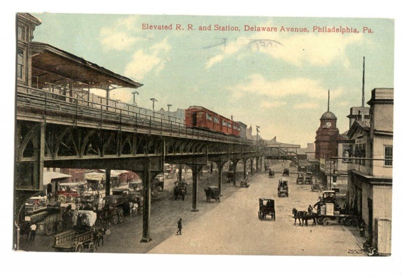 Postcard Elevated Railroad Station Delaware Ave Philadelphia PA