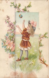 Victorian Trade Card - Lion Coffee - Small Girl Playing with a Ball