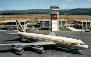 Addis Ababa Airport Ethiopian Airlines Boeing Fan-Jet Airplane Vintage Postcard