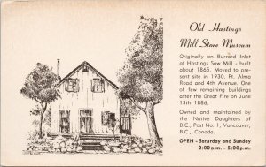 Old Hastings Mill Store Museum Vancouver BC British Columbia Unused Postcard H41