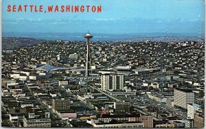 Vintage Seattle Washington Ariel View Downtown Space Needle Postcard 7-91