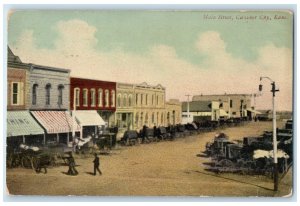 1910 Aerial View Main Street Classic Cars Cawker City Kansas KS Antique Postcard