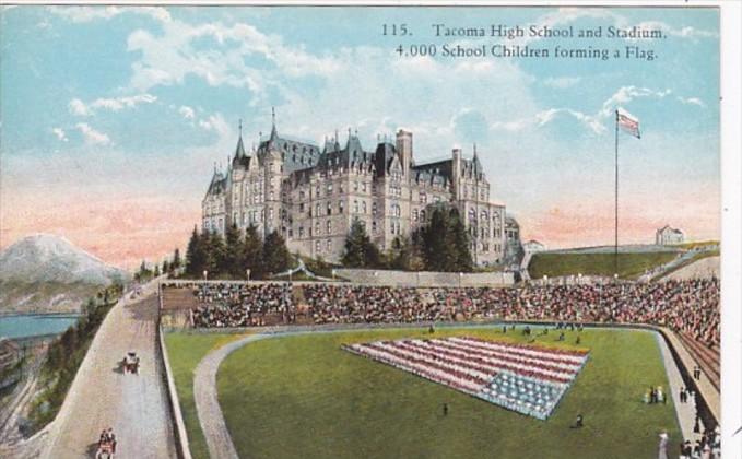 Washington Tacoma High School & Stadium 4000 School Children Forming Flag Cur...