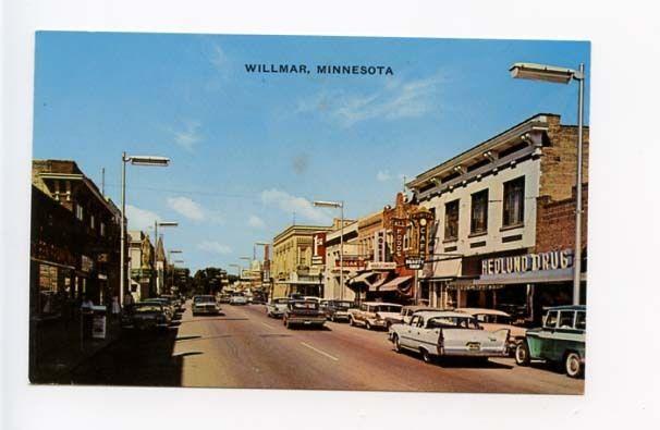 Willmar MN Street View Old Cars Vintage Store Fronts Postcard