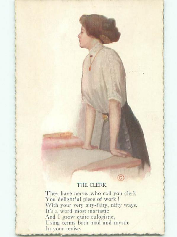 Pre-Linen THE CLERK - WOMAN WORKS AS RETAIL SALES CLERK - SUFFRAGE J3254