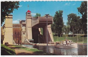 Small Boat Near the World Famous Hydraulic Lift Lock, Peterborough, Ontario, ...