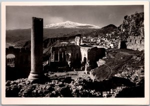 Taormina Panorama dal Teatro Greco-Romano Italy Real Photo RPPC Postcard