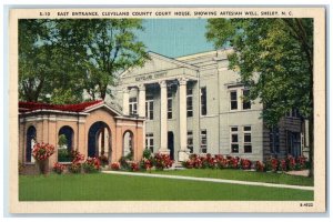 1940 East Entrance Cleveland County Court House Artesian Well Shelby NC Postcard