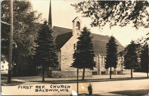 USA First Ref Church Baldwin Wisconsin Vintage RPPC 03.73
