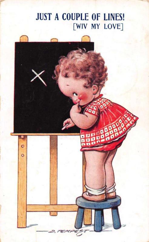 Greetings Little Girl Chalkboard Tempest Bamforth Antique Postcard J67090