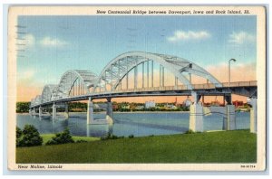 1950 New Centennial Bridge Between Davenport Iowa Rock Island IL Posted Postcard