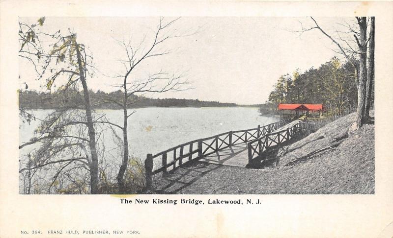 Lakewood New Jersey~New Kissing Bridge Leading to Pavilion Along Lake~c1905 PC
