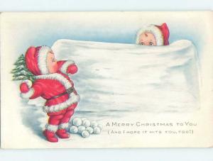 Pre-Linen christmas BOY IN SANTA CLOTHING THROWS SNOWBALL ho4240