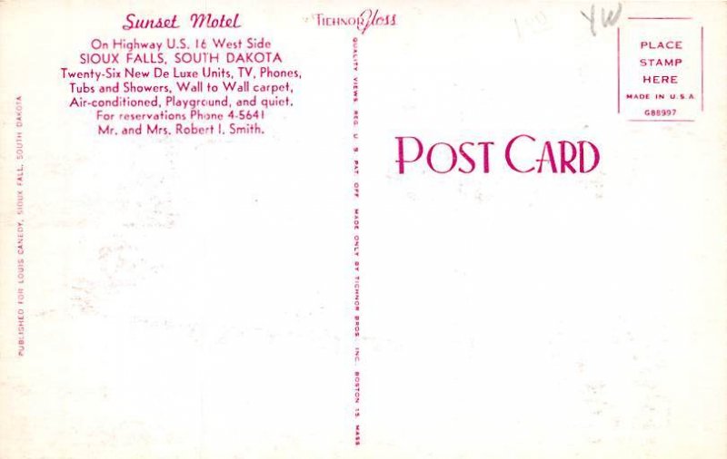 Sunset motel Sioux Falls SD Postcard