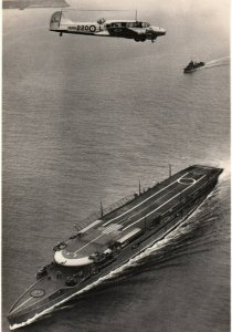 RPPC Photo Avro Anson Plane over HMS Furious British Royal Navy / Air Force WWI