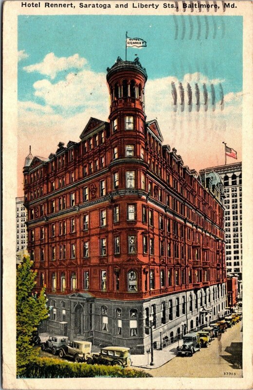 Vtg Baltimore Maryland MD Hotel Rennert Saratoga & Liberty Streets Postcard