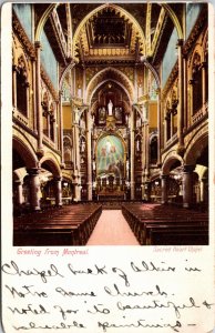 VINTAGE POSTCARD INTERIOR OF THE SACRED HEART CHAPEL AT MONTREAL CANADA c. 1900