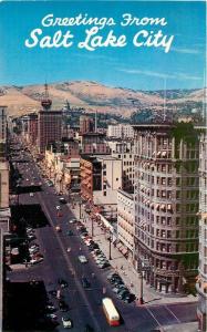 Autos Birdseye Bus1950s Main Street Salt Lake City Utah Bonneville postcard 998