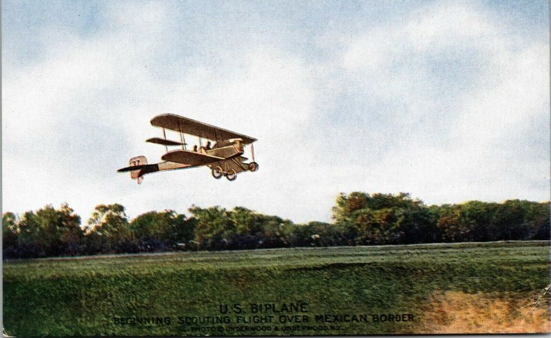 Vintage 1910s Carte Postale États-unis Biplan Débutant Scoutisme Vol Over Mexico