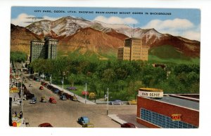 UT - Ogden. Bus Depot & City Park circa 1943   (postal ink on front)