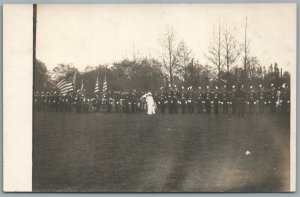 MILITARY PARADE w/ AMERICAN FLAGS CLEVELAND WWI ANTIQUE REAL PHOTO POSTCARD RPPC