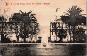 Portugal Lisbon O Lago de Praca do Rio de Janeiro Lisboa Vintage Postcard C050