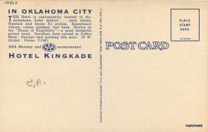 1940s Hotel Kingkade Oklahoma City Oklahoma Teich linen postcard 5514