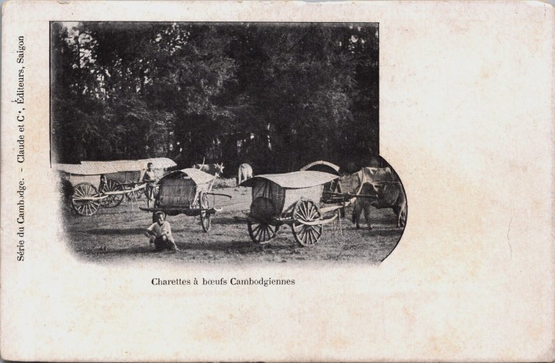 Cambodia Charrettes a Boeufs Cambodgiennes Ox Carts Vietnam Postcard C062