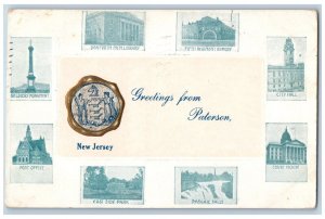 Paterson New Jersey NJ Postcard Greetings Tourist Spots Buildings 1908 Vintage