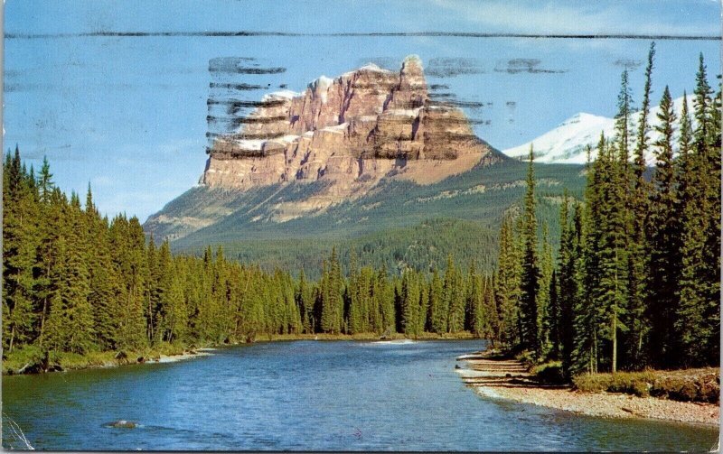 Mt Eisenhower Bow River Banff National Park Canadian Rockies Postcard PM Cancel 