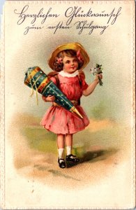 Victorian Girl With Flowers Vintage Postcard  C031