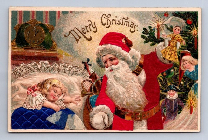 CHRISTMAS HOLIDAY SILK SANTA CLAUS CHINA DOLL OHIO COAL EMBOSSED POSTCARD 1909