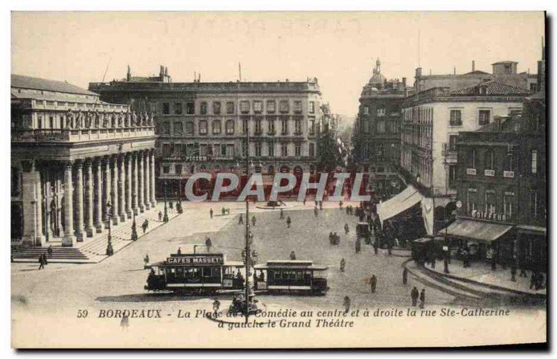 Old Postcard Tramway Bordeaux place de la Comedie in the center and right Ste...