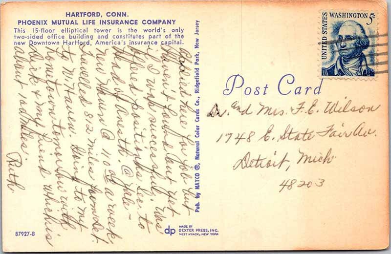 Postcard FACTORY SCENE Hartford Connecticut CT AO0676