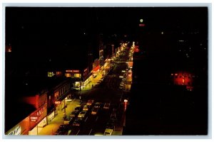 c1950's Phillips Avenue At Night Classic Cars Sioux Falls South Dakota Postcard