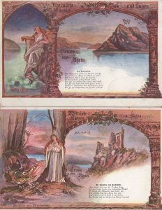 Angels At Gruss Vom Auss Rhein Drachenfels German Old Postcard s