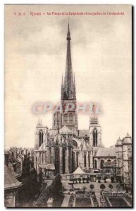 Old Postcard Rouen The arrow of the cathedral and the gardens of the ARCHDIOCESE