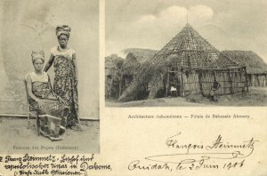 dahomey benin, Hut of King Béhanzin, Native Popos Women (1906) Postcard